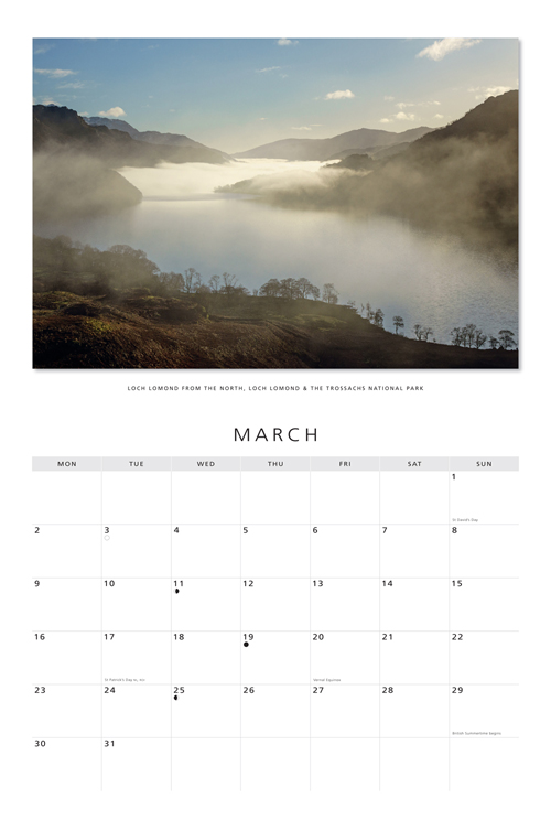 2026 Calendar Scotland Landscape (Mar)